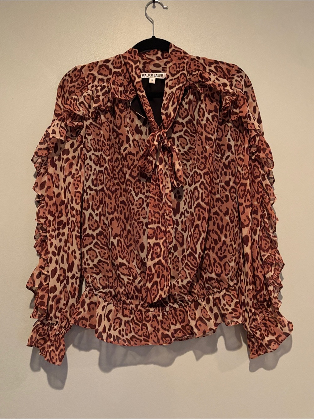 Walter Baker  Leopard Tie-Neck Ruffle Blouse